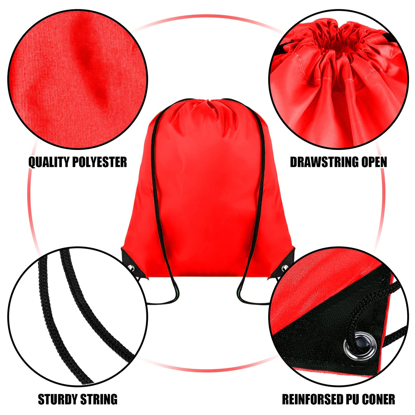 Grneric 60 Pieces Drawstring Backpack Bulk Cinch Sackpack Ployster Drawstring Bags for Gym Party Trip(Red)