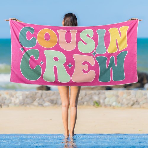 Peryiter 4 Pcs Cousin Crew Beach Towel Extra Large 27.6 * 59 Inch Funny Pool Towel for Summer Swimming Pond Lake Gift Team Gift Birthday Present Baseball Beach Lounge Cover Accessories