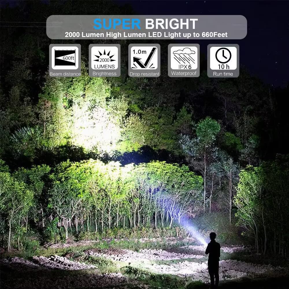 Hoxida Rechargeable Flashlight(Battery Included), Magnetic LED Flashlight with COB sidelight, 1200 Lumen Super Bright LED, Waterproof, Zoomable, 4 Modes Best Flashlight for Camping, Emergency