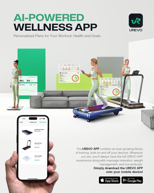 UREVO Smart Walking Pad, Compact Under Desk Treadmill with Double Shock Absorption, Quiet Operation, Workout APP with Track Insights and MIIT Mode, Plug and Play, Remote or APP Control for Home Office