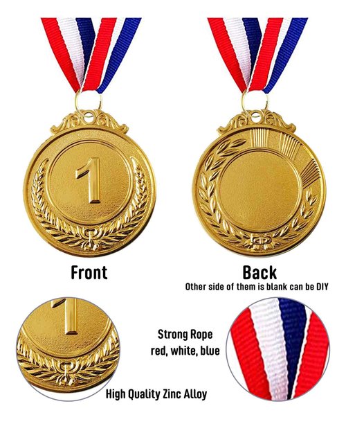 Jauisus 6 Pcs Gold Medals for Awards, 1st Place Metal Award Medals Olympic Style Winner Awards for Sports, Party, Tournaments, Prizes, Competitions, 2 Inches