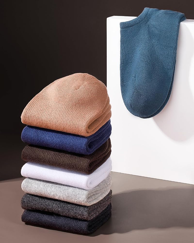IDEGG Men No Show Low Cut Socks with Non-Slip Grip - 8 Colors, Size M (7-10)