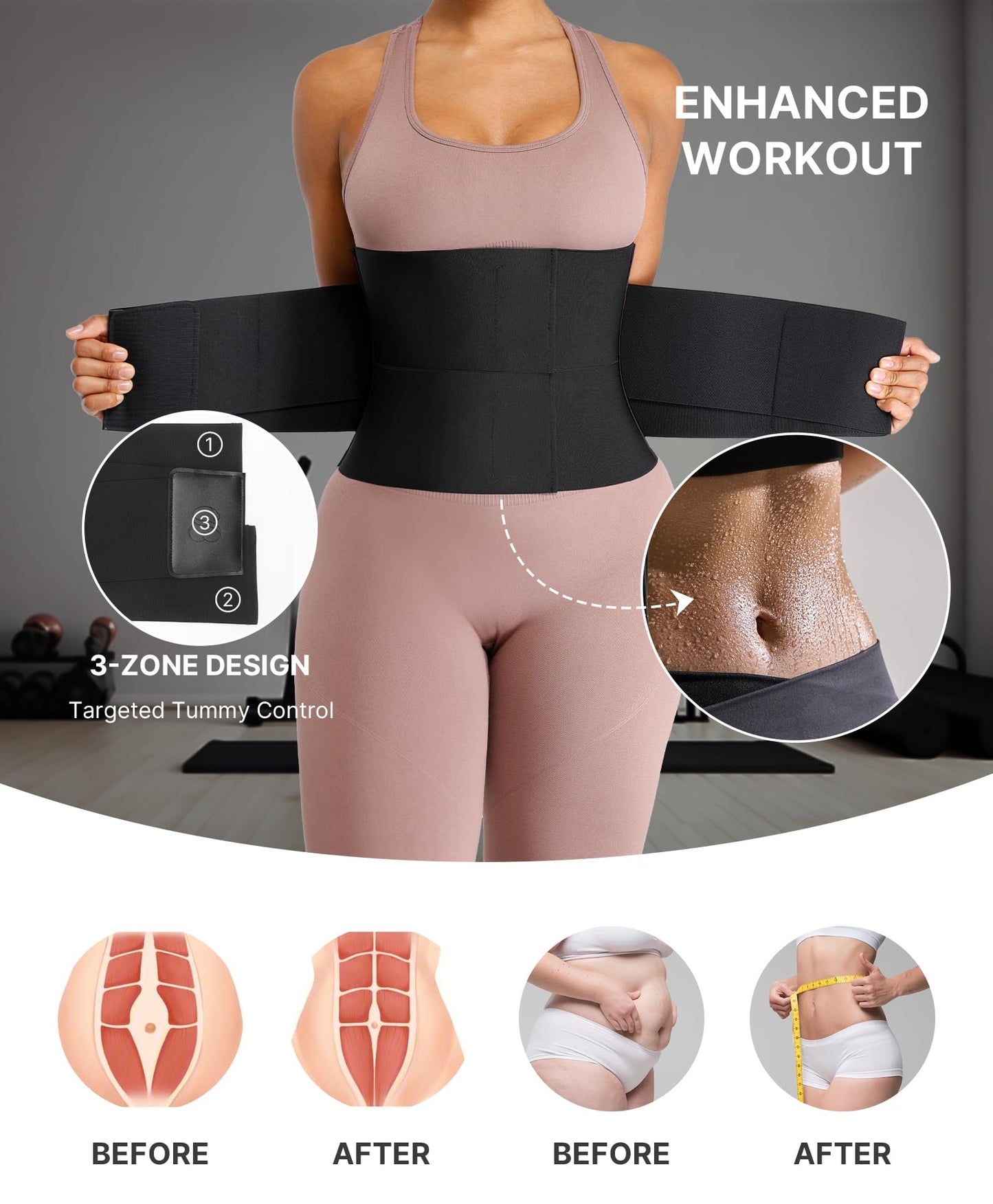 SHAPELLX Waist Trainer for Women Lower Belly Fat Tummy Control Sport Workout Body Shaper Waist Cincher Corset Shapewear Black