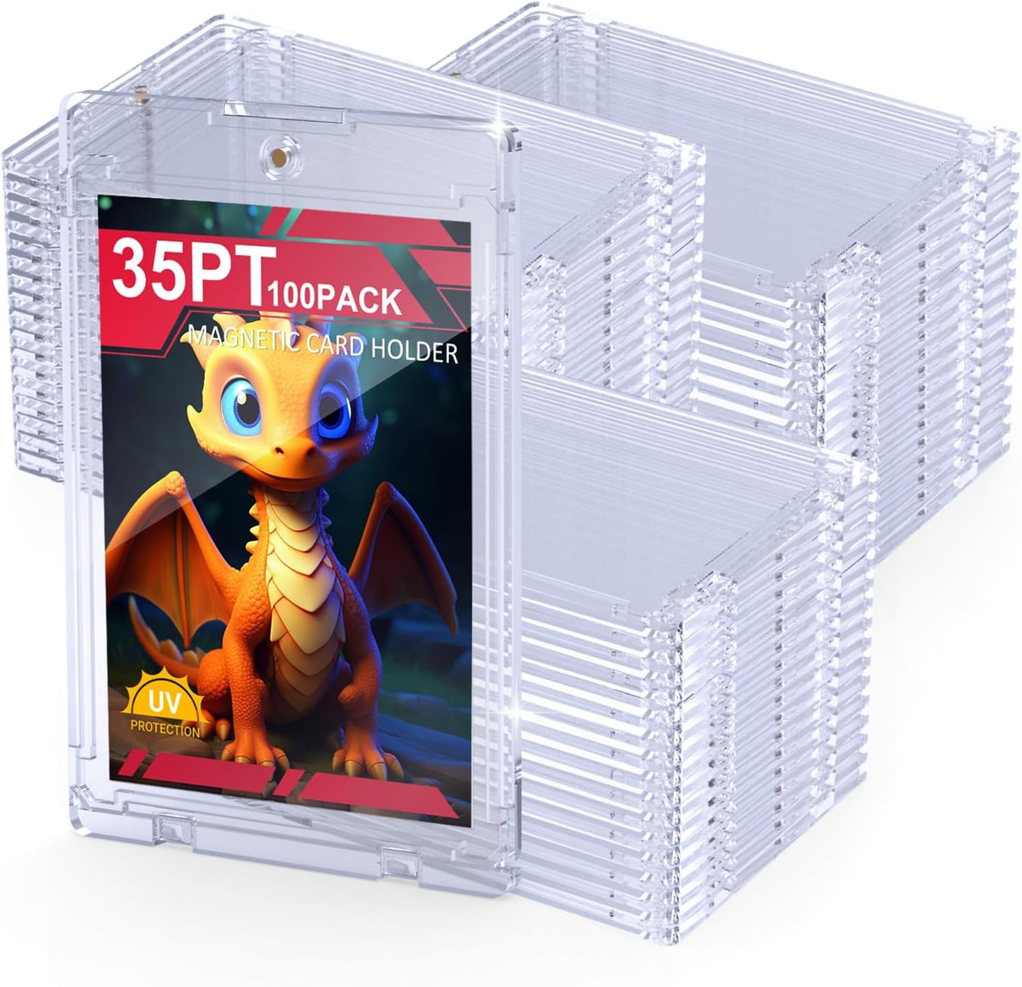 100ct Magnetic Card Holder, 35pt One Card Touch Holders for Trading Cards, U-V Protection Card Display Case Protectors Sleeves Hard Plastic Cover for Sports Game