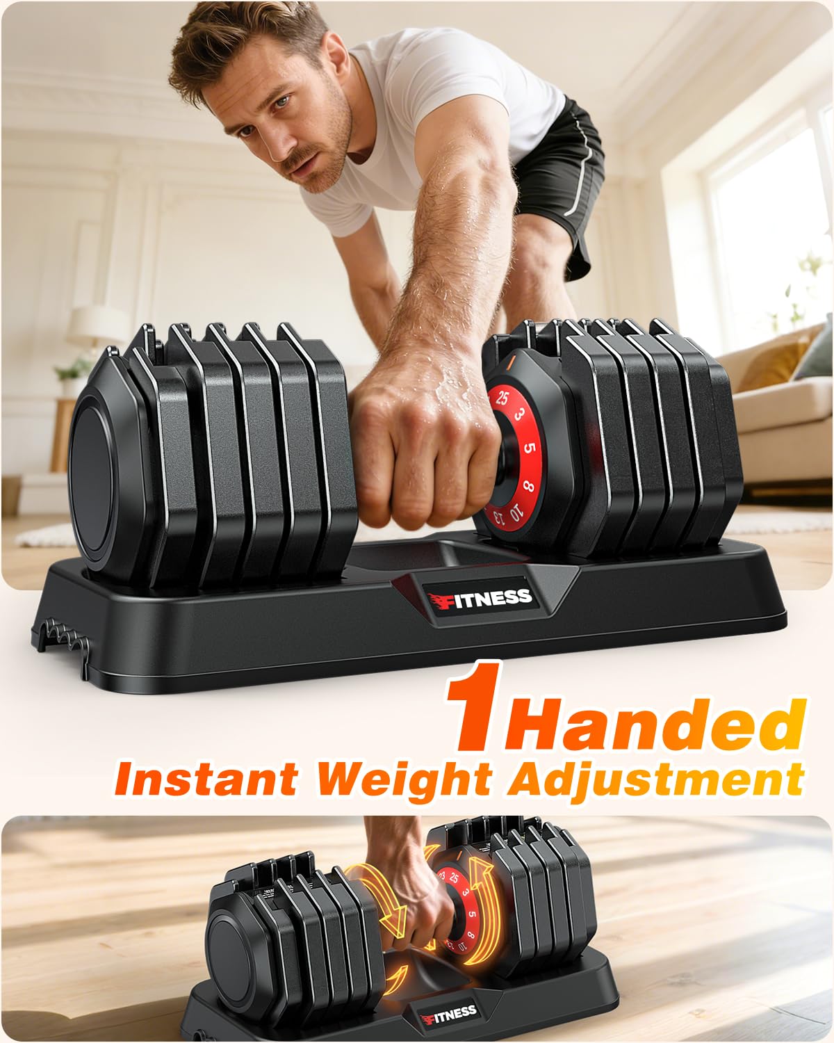 XDDIAS Adjustable Dumbbell Set for Home Gym Workout (25LB Pair)