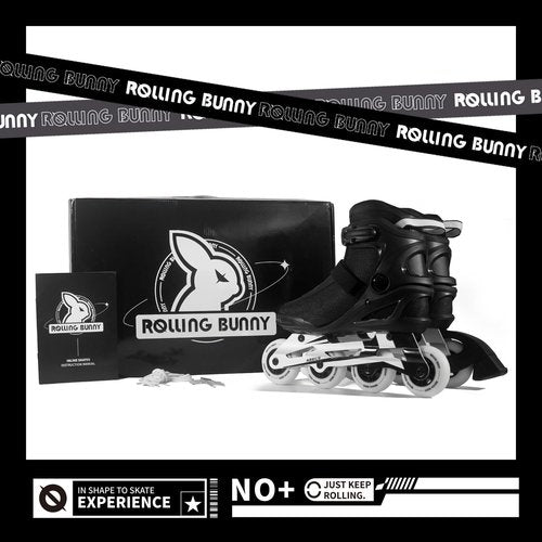 RollingBunny Inline Skates PRO for Adult Women - ABEC-9 Bearing with Breathable Lining for Male Female, Optional Brake, Size W 6-9, Black
