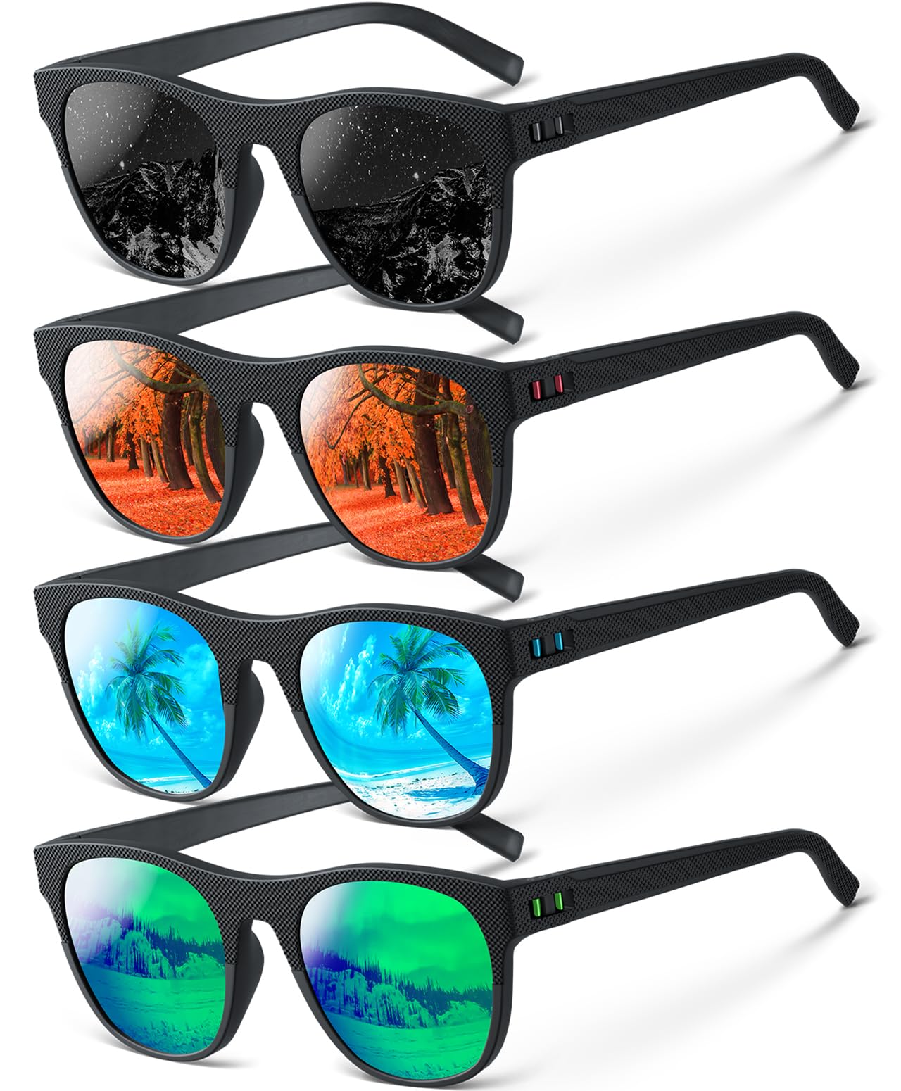 IKTOD 4 Pack Polarized Sunglasses for Men and Women,UV Protection Mens Sun Glasses for Fishing Running Cycling Driving (4 Pack-Black/Red/Blue/Green-M02)