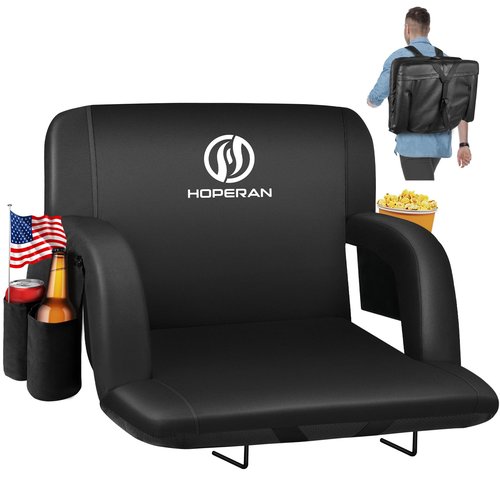 HOPERAN 25" Stadium Seats for Bleachers with Back Support, Half-fold Portable Bleacher Chairs with Back and Cushion, 600D Waterproof Reclining Extra Wide Bleacher Seat for Outdoor Sports