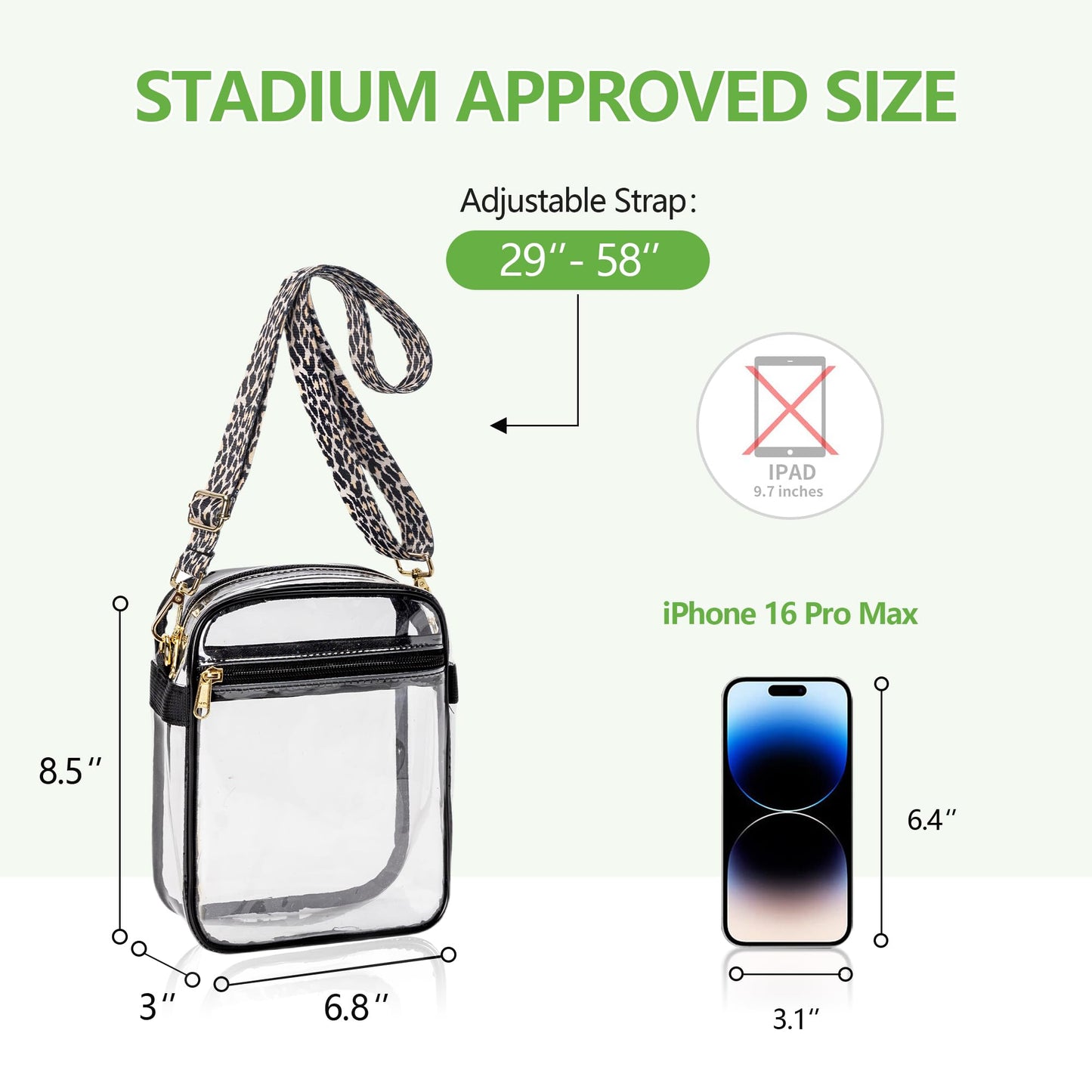 MAY TREE Clear Bag for Stadium Events Clear Purse for Work Concert Sport Events, Leopard Strap