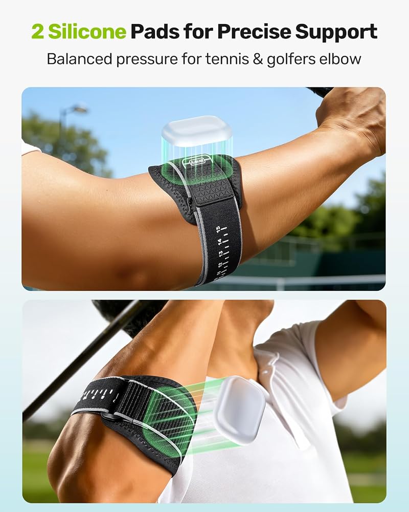 Tennis Elbow Brace for Men & Women - Dual Pad Compression, 1-15 Scale, Gray