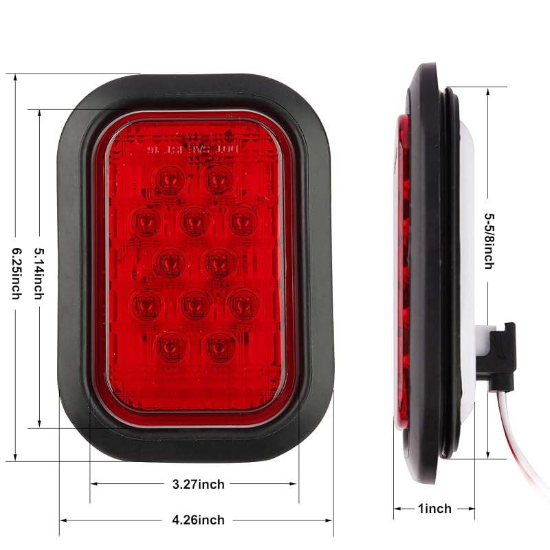 6Pcs 5x3 Inch Rectangle LED Tail Lights — Stop/Turn/Tail and White Backup Lights