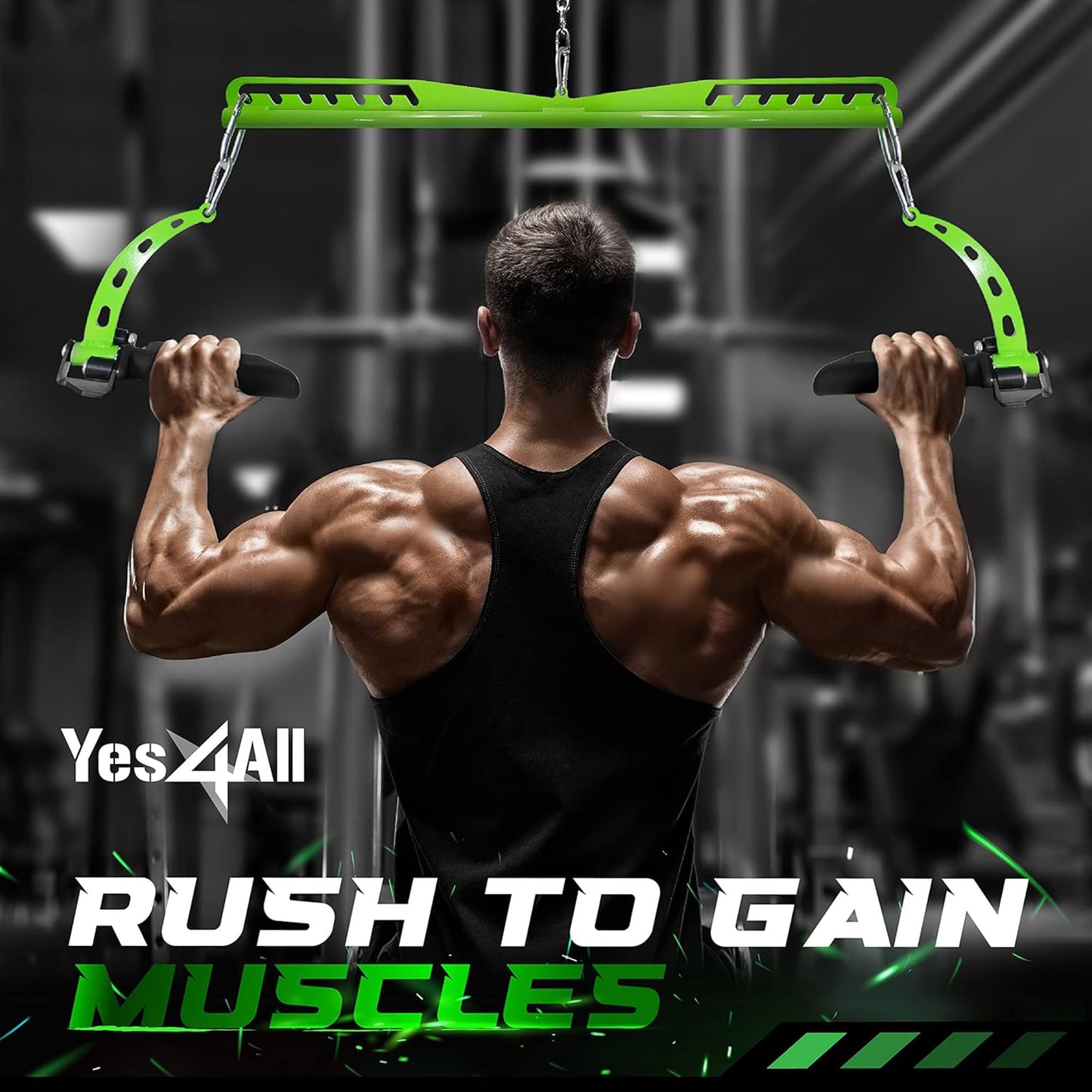 Yes4All Long Speader Pull Down Bar, Seven Grip Level Design for Home Gym, Long Bar Cable Machine Attachment