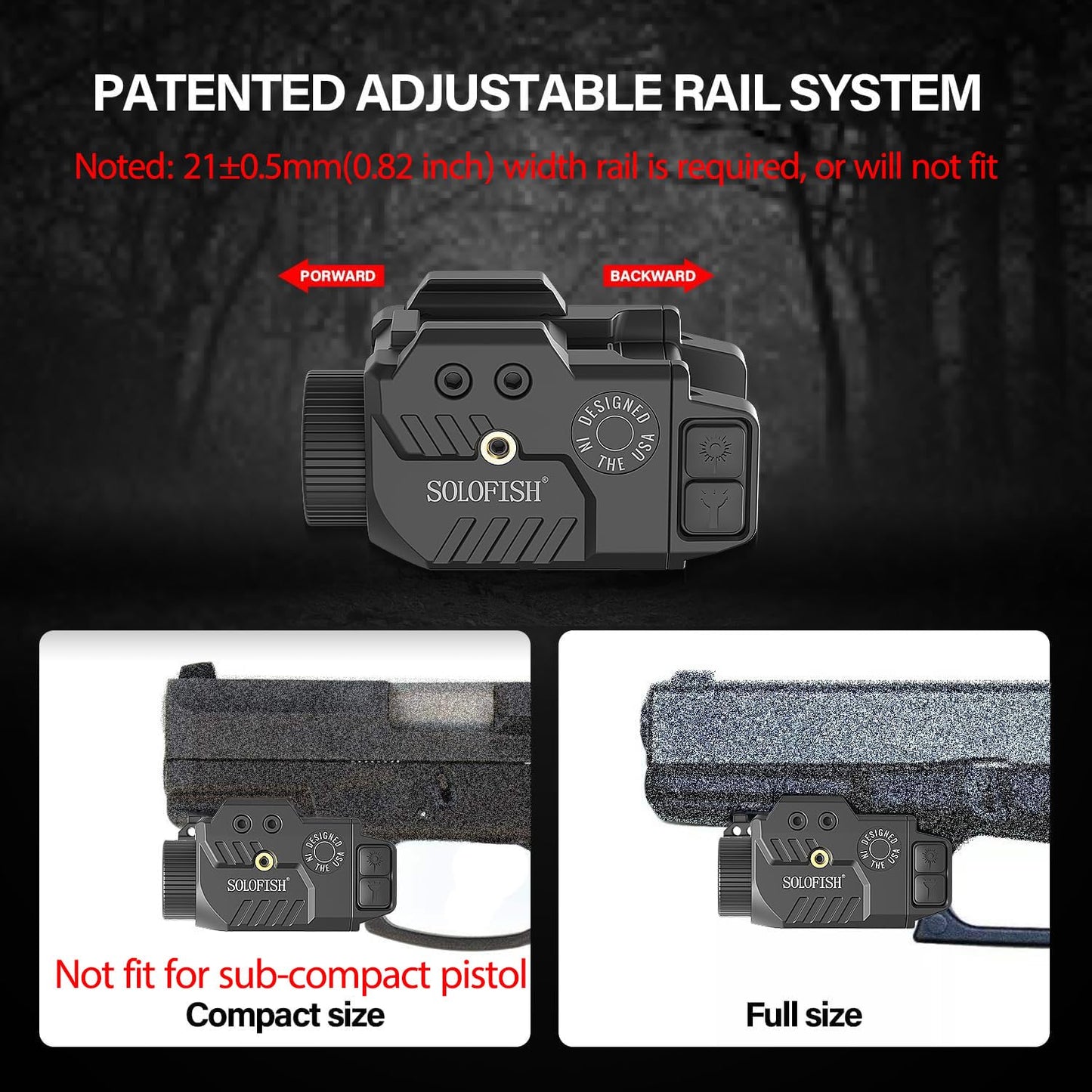Solofish 800 Lumens Pistol Light Laser Combo with Adjustable Rail