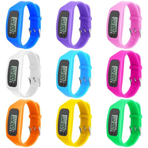 Tondiamo 9 Pcs Fitness Tracker Watch Silicone LED Walking Running Pedometer Calorie Burning and Step Counting Watch Pedometer Bracelet for Walking Men Women Kids Sports, Multi Colors