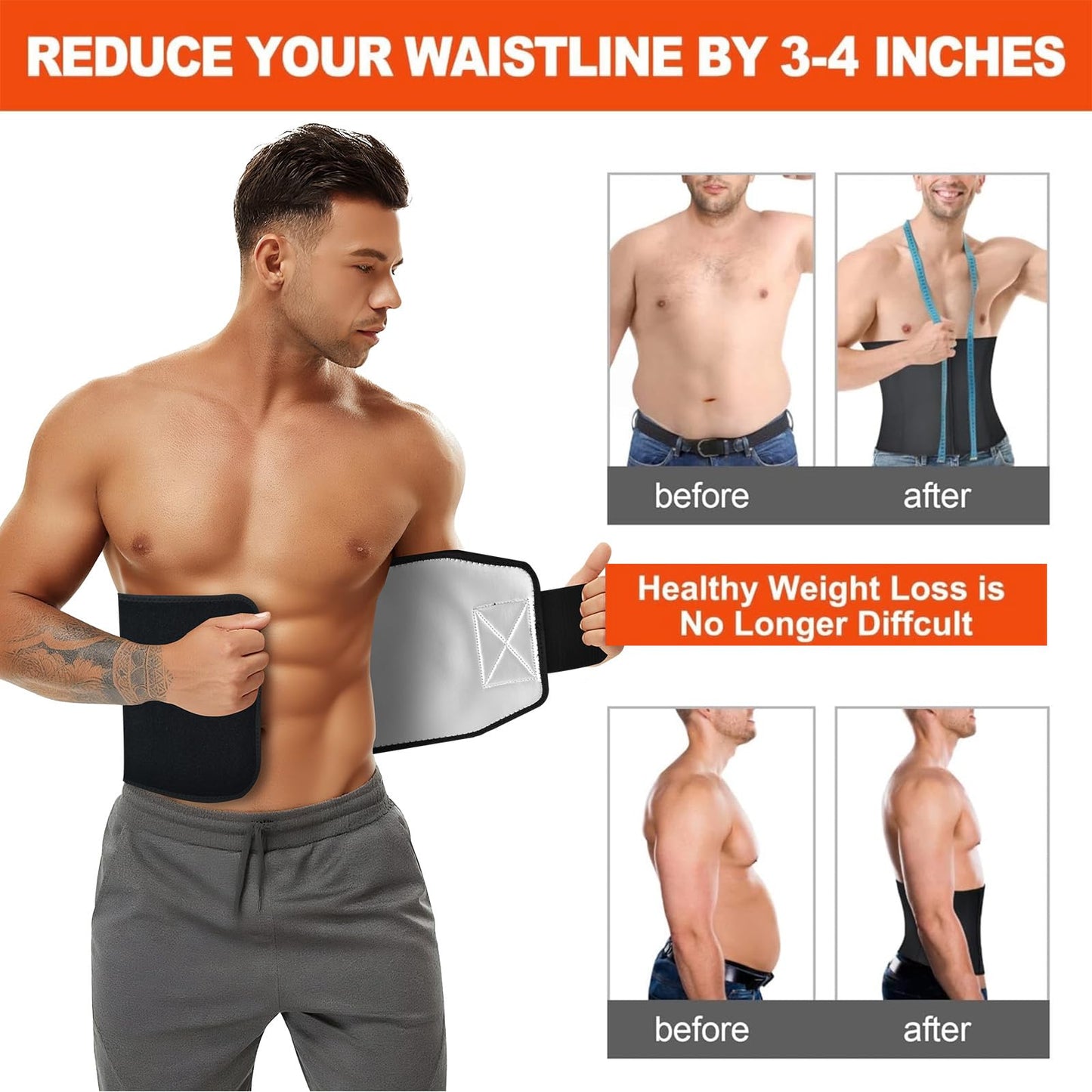 AMZBOSS Waist Trainer for Women & Men, Waist Sweat Band (Silver, M)