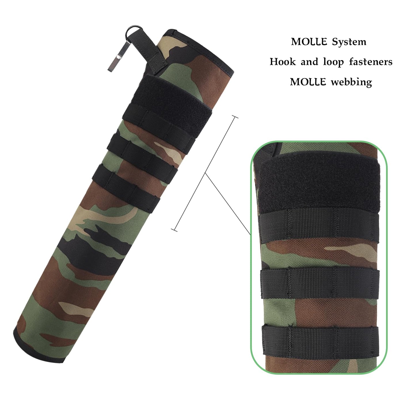KRATARC Archery Lightweight Back Arrow Quiver Dual Use Foldable Compact Hip Arrows Bag with Molle System Hanged for Target Shooting (Woodland - Diameter 4'')