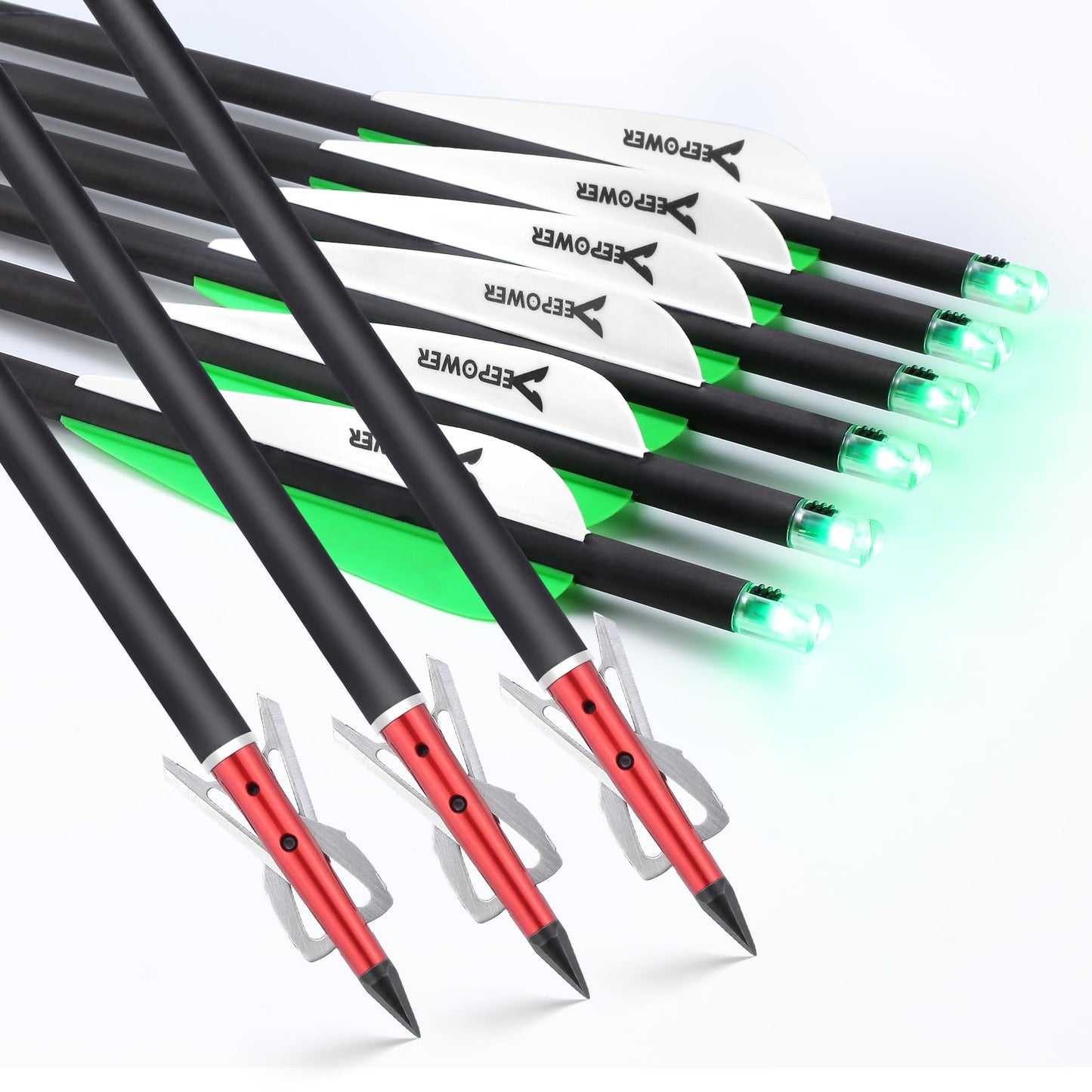 DEEPOWER 20 inch Crossbow Bolts with 7.2mm Lighted Nocks and 2 Blade Mechanical Broadheads Carbon Arrows for Hunting and Pratice