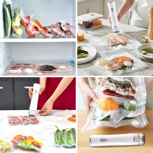 Electric Mason Jar Vacuum Sealer Kit, Cordless Handheld Sealer for Wide Mouth & Regular Mouth Mason Jars, Portable Food Storage and Canning (White Vacuum Sealer + 30 Bags)