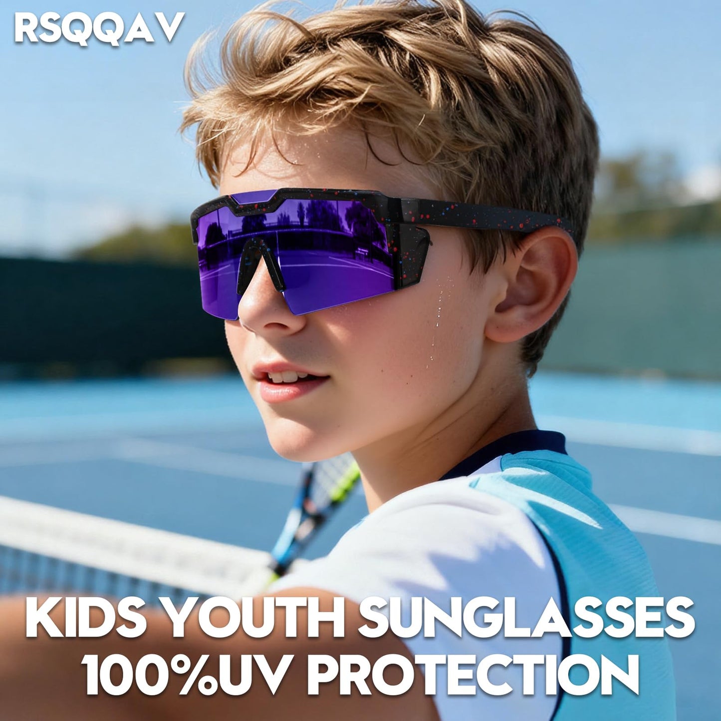RSQQAV Kids Sunglasses Youth Baseball Sun Glasses for Boys Girls Cycling Sports UV Protection Goggles Ages 6-12