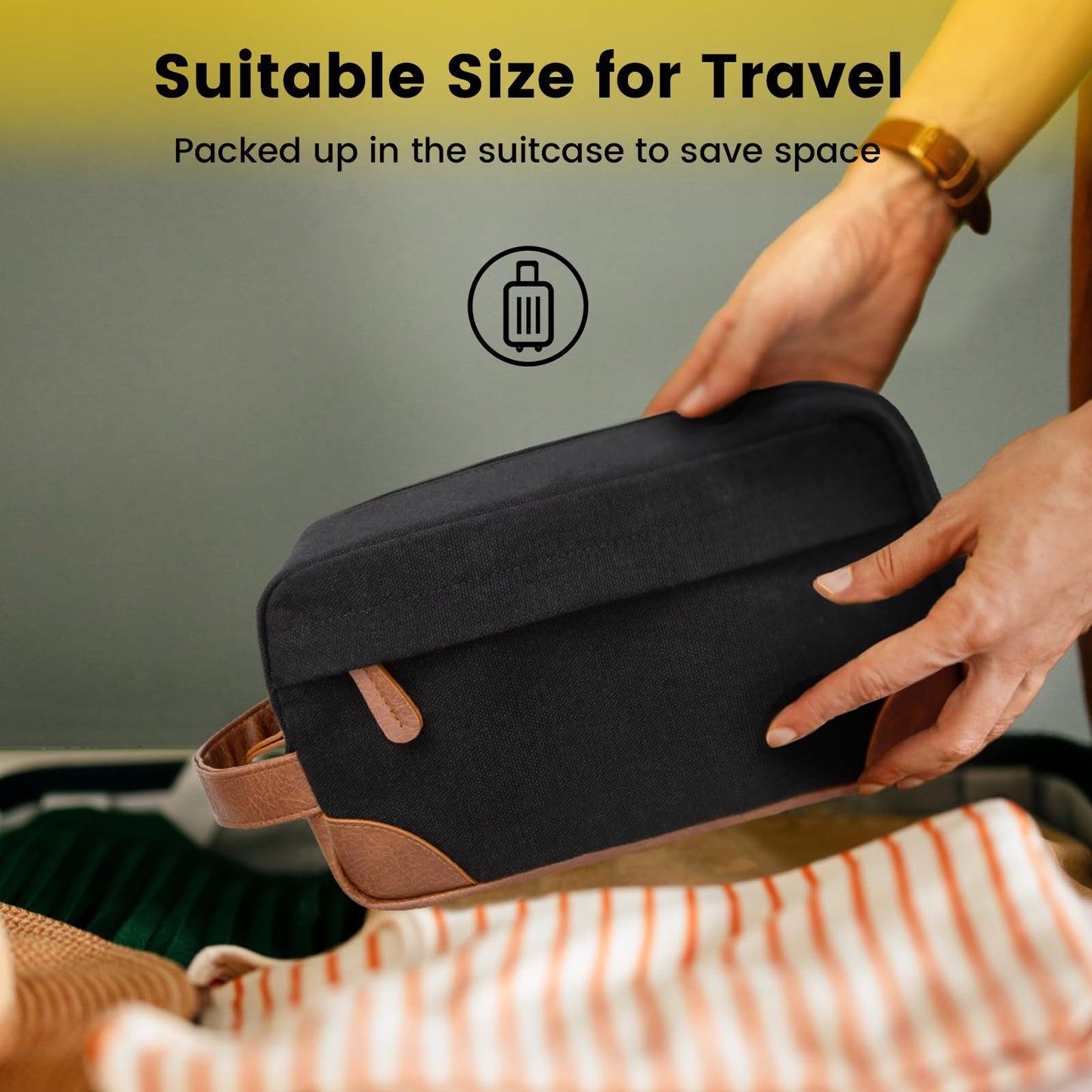 Vorspack Travel Toiletry Bag - Hanging Toiletry Bag for Men Water Resistant Canvas Shaving Bag with Large Capacity for Travel - Black