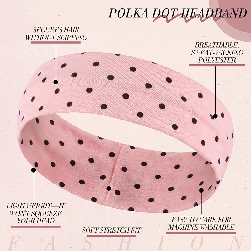 Needbrock 5 Pack Polka Dot Hair Bands - Women’s Stretch Headbands (Variation: Polka Dot)