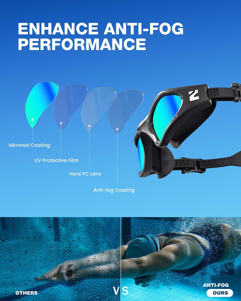 ZIONOR Swim Goggles Adult, G1 Air Anti-Fog UV Protection, Leakproof Comfortable Fit for Adult Men Women, Includes Swim Cap