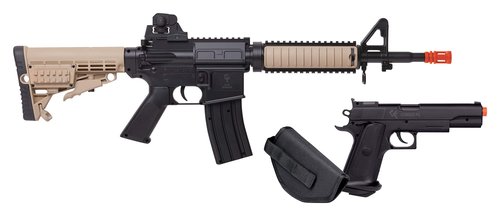 Game Face GFR37PKT Warrior Protection Spring-Powered Airsoft Rifle And Pistol Kit, Earth/Black