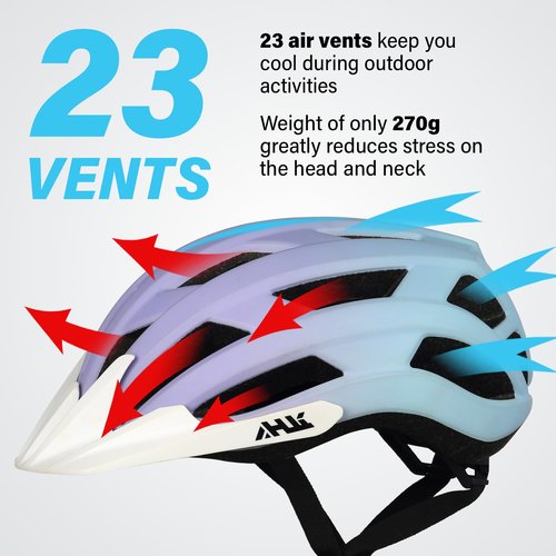 Youth Adult Road Bike Helmet, Men Women Adjustable Mountain Bicycle Helmet with Detachable Visor, 2 Sizes for Age 8-14+ Youth, Kids, Adult (Purple Blue Gradient, L)