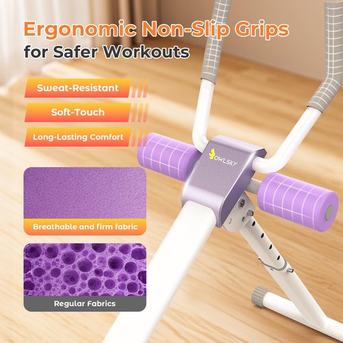 OWLSKY Ab Machine, Adjustable Ab Trainer Machine for Abs Workout at Home Gym, Foldable, Knee Protection, Abdominal Trainer for Stomach Workout Purple