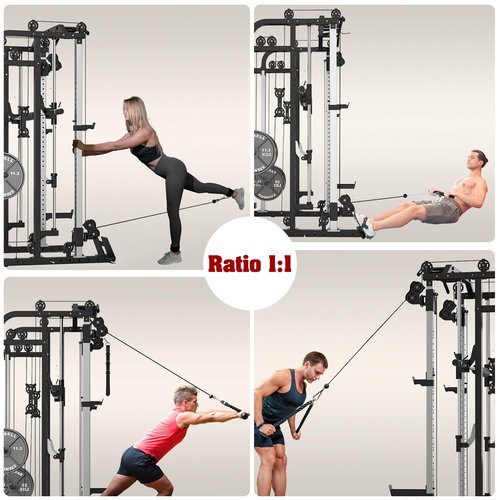 Royal Fitness Smith Machine, Multifunctional Power Cage Rack with Smith Bar and Cable Pulley System, and LAT Pull Down Machine for Home Gym…