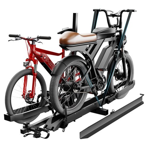 E Bike Rack for Tow Hitch 200lbs Load Capacity,Heavy Duty EBike Rack with Ramp for 2 Bikes, Car E-Bike Rack for Light Electric Mopeds,Fits SUV, Truck, RV, Van– E-Bikes, Fat Tire Bicycles