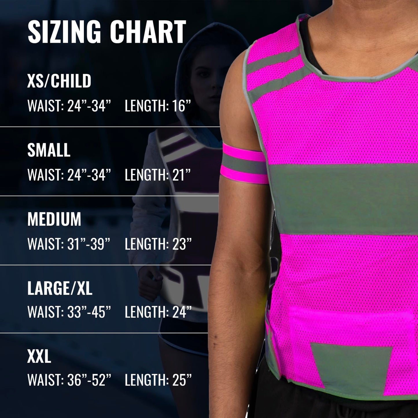 Mesh Reflective Running Vest with Inside Pocket & 2 Bands, Pink Small