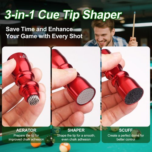 Msuhettu 2 Pack Premium Pool Cue Tip Tools, 3-in-1 Billiard Cue Tip Shaper, Compact Billiards Pool Accessories & Tip Repair Kit, Gift for Friends or Pool Lovers