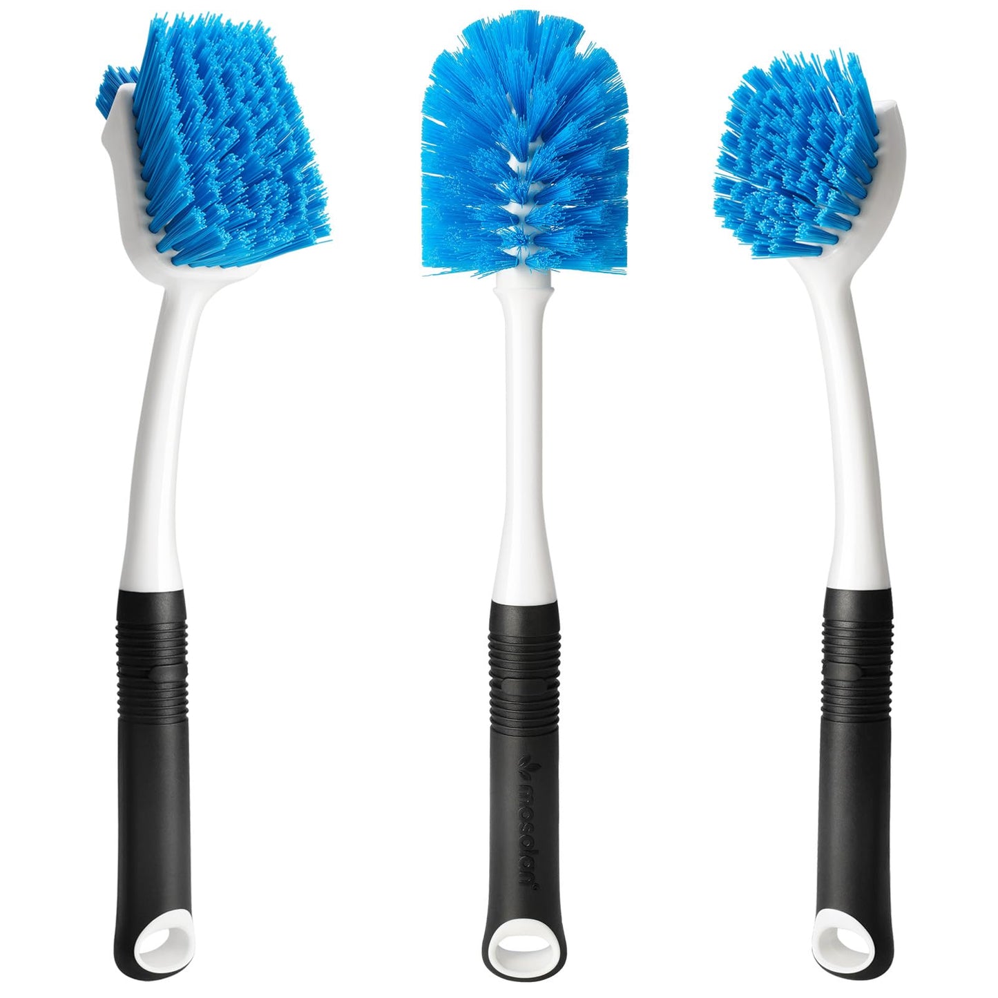 MOSOLAN Dish Brush Set of 3 with Water Bottle Brush, Dish Scrub Brush and Scrubber Brush, Long Handle Kitchen Scrub Brushes for Dishes, Bottles, Cups, Pots, Pans and Sinks, Round Head
