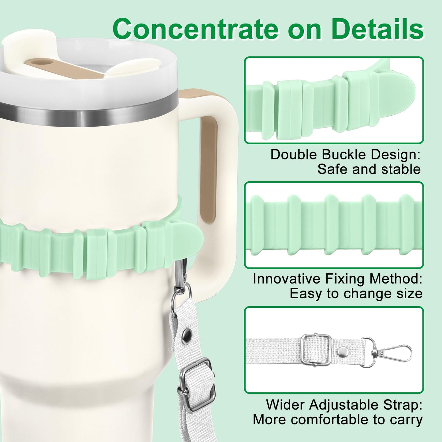 Fumcsy Water Bottle Holder with Strap for Stanley Cup Accessories,Adjustable Shoulder Strap Compatible with Stanley Tumbler,Owala,Hydroflask, YETI and More（Green）