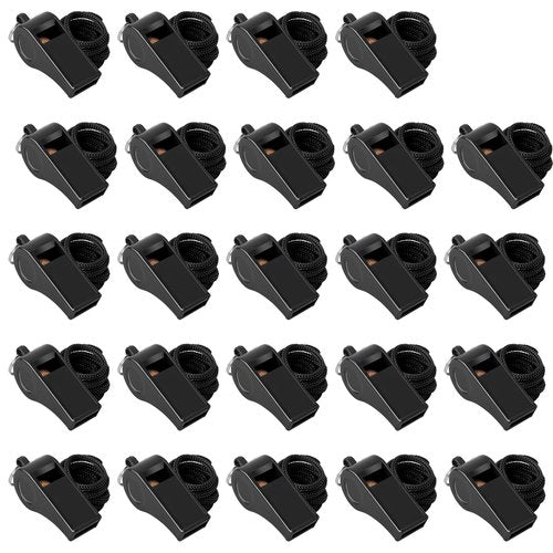 Seakii 24 Pack 120dB Loud Referee Whistles with Lanyards – Heavy-Duty Black Sports Whistles for Coaches, Referees, and Team Events