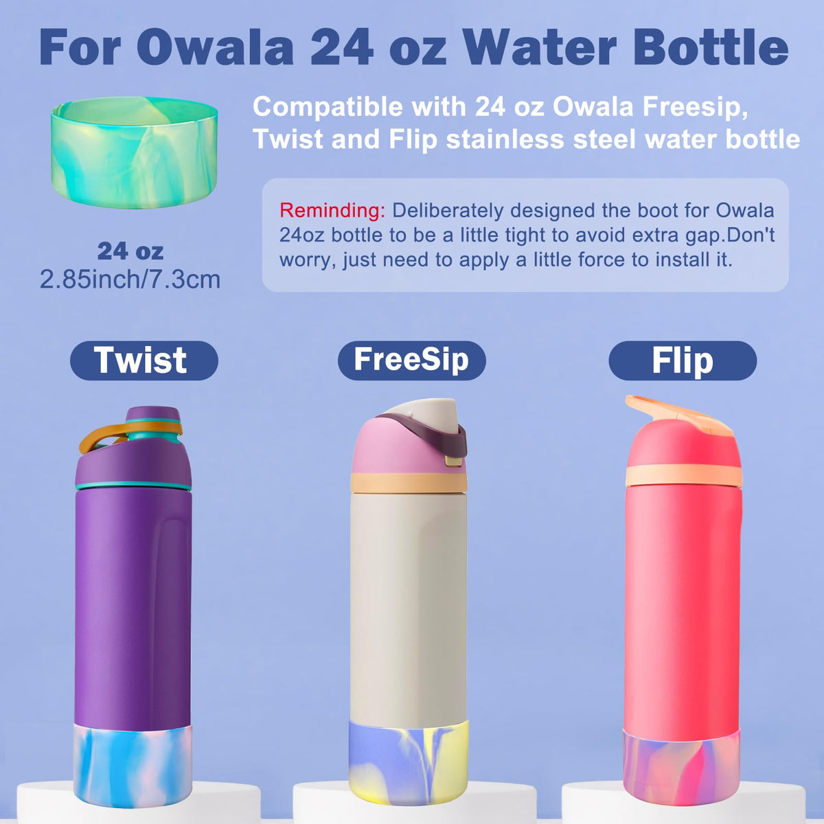 HEYSKAY 2PCS Silicone Boot for Owala Flask Water Bottle 24oz Anti-Slip Protective Sleeve for Owala Twist,FreeSip and Flip Stainless Steel Water Bottle BPA-Free Boot Bottom Base