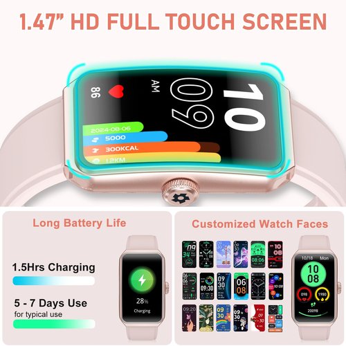 Fitness Tracker with 24/7 Heart Rate, Blood Oxygen, Sleep Tracker, Calorie Tracking, Waterproof Fitness Watch, Activity Tracker with Step Tracker for Women Men, Pink