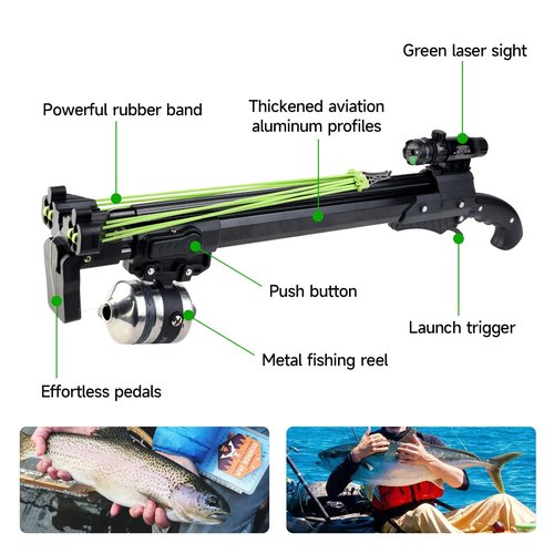 Catch&Hunt Fishing Slingshot, Professional Pole Stretching Shooting Catapult with Metal Fishing Wheel, Fish Dart, and Rubber Band