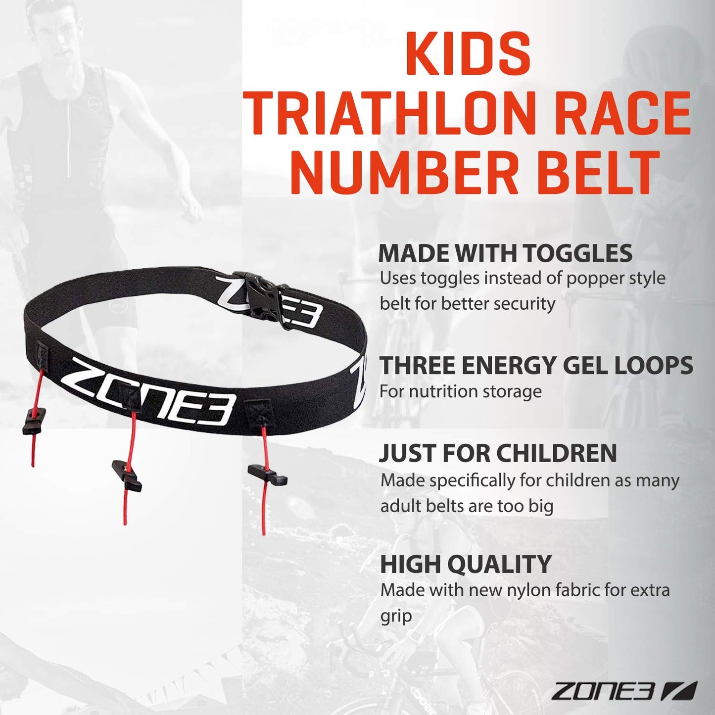Zone3 Kids Triathlon Race Number Belt