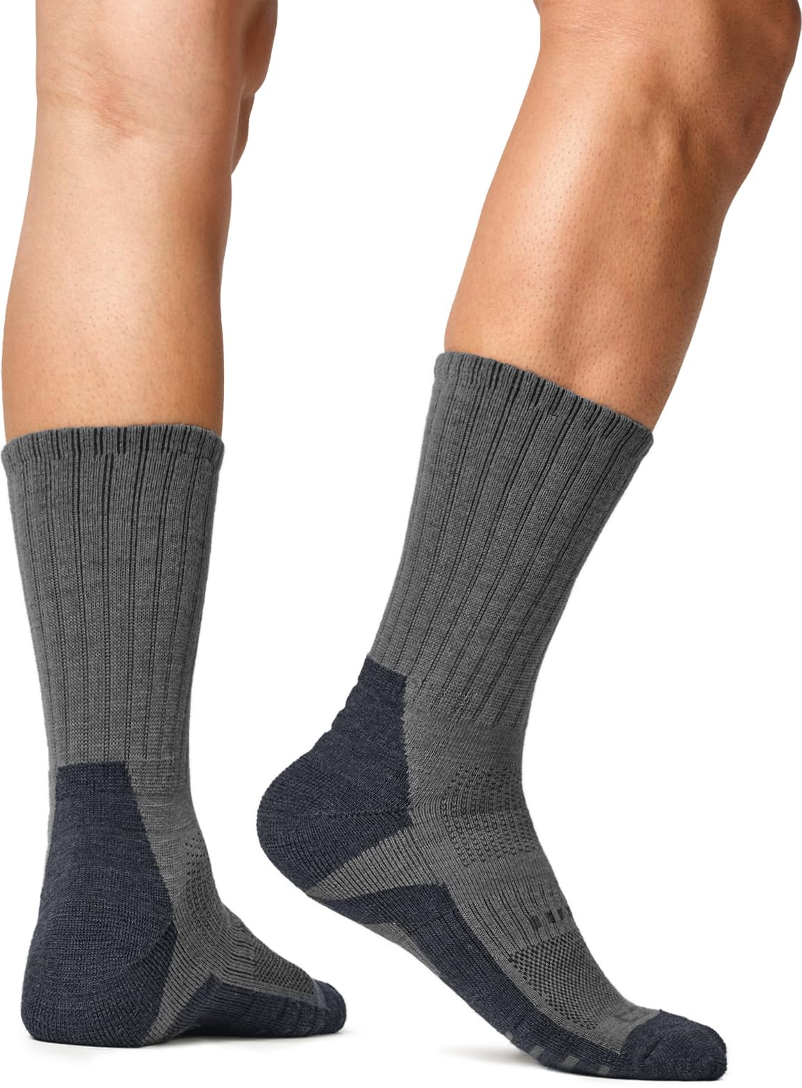 CQR 3 Pack Men and Women Wool Hiking Mid Calf Crew Socks, Moisture Wicking Breathable Outdoor Tactical Cushion boot Socks, Rex Tac 8.5in Light Grey, Medium