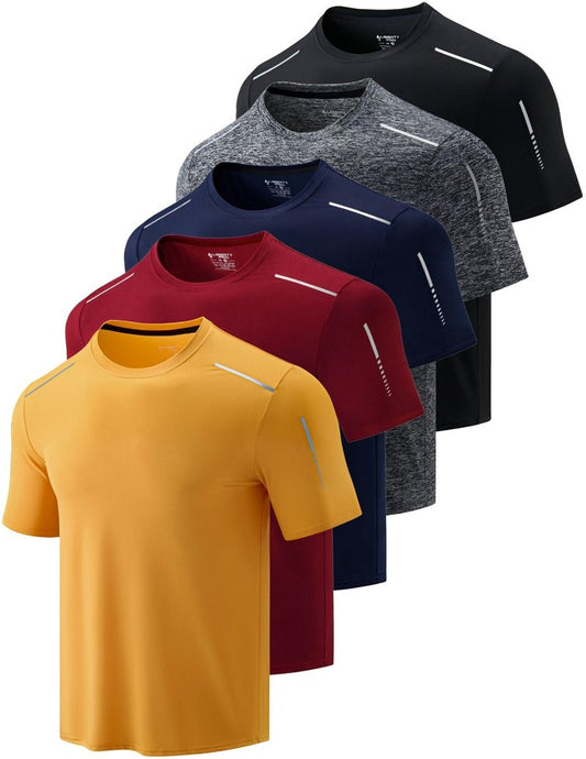 5 Pack Men’s Active Quick Dry Crew Neck T Shirts | Athletic Running Gym Workout Short Sleeve Tee Tops Bulk (Set 21, Small)