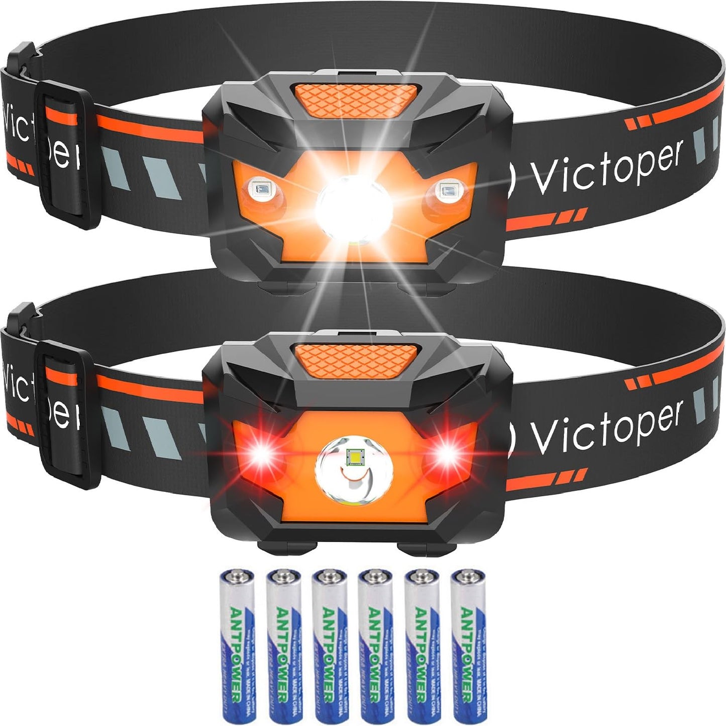 Victoper 2 Pack LED Headlamp, 1100 Lumen Bright Lightweight Head Lamp with 4 Mode, IPX5 Waterproof Head Light with Red Light for Running Fishing Hiking Camping, Outdoor Head Flashlight for Adults Kids