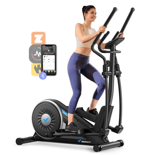 MERACH Elliptical Exercise Machine for Home Use, Elliptical Machine with Hyper-Quiet Magnetic Drive System, 8-Level Resistance Adjustment, 15.5IN Stride, 351LBS Loading Capacity, MERACH App