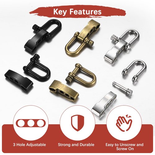 TIXIPEM Paracord Bracelet Shackle Buckle [10PCS] - Adjustable Metal U Bow Shackle Use for Survival Bracelets Belt & Outdoor Rope - [Silver-Round Head] Screw Pin Anchor Buckles