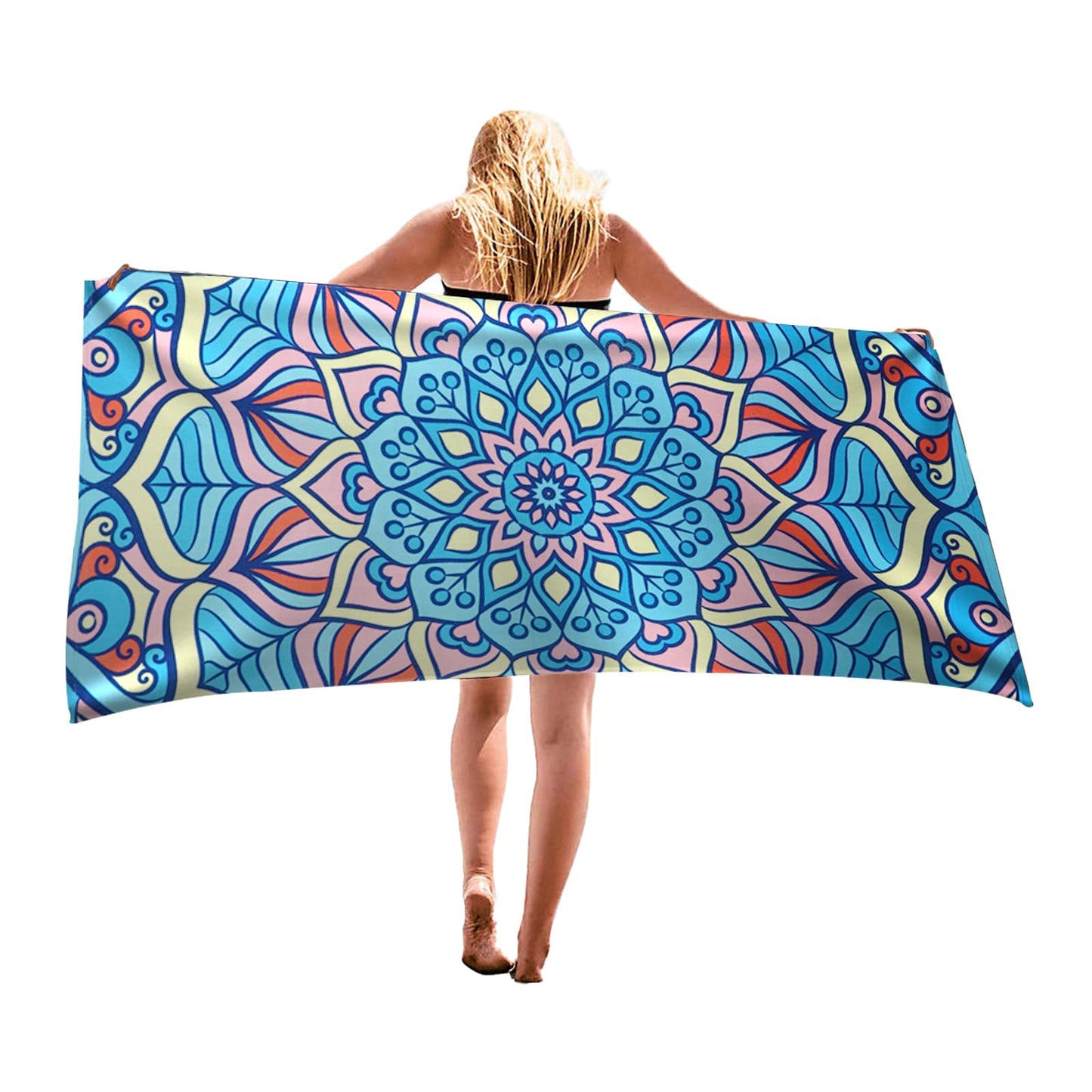 Auxory Beach Towel Microfiber 60"x30" Lightweight Sand Free Quicy Dry Blue Mandala Travel Towels Swim Pool Yoga Gym Camping for Women Men Girls Kids Beach Essentials Accessories Vacation Gift
