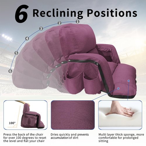 Stadium Seats with Back Support,Wide Stadium Chairs with Back and Cushion, Sofa Style Stadium Seats, 6 Reclining Positions, Extra Thick Bleacher Seat for Sports Events (Purple-1 Pack, Wide|25")