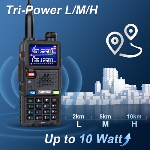 BAOFENG 5RM Ham Radio 10W High Power, VHF/UHF, Walkie Talkies Long Range NOAA Emergency Weather Radio, Frequency Copy, 999CH, USB C Charging, 6.1" &15.12" 771 for Survival Gear Hunting Camping-1 Pack