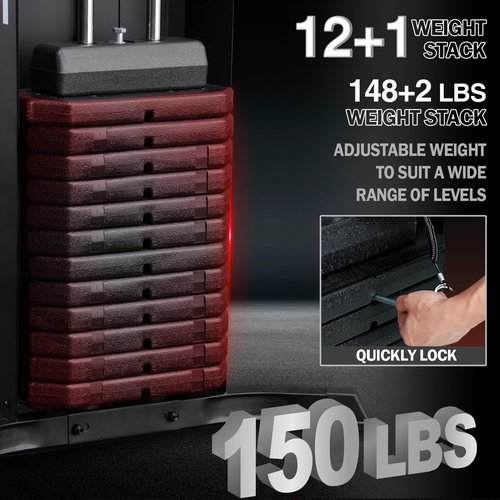 Mikolo Home Gym, Workout Station with 150LBS Weight Stack, Multifunctional Home Gym Equipment with Pulley System for Full Body Strength Training