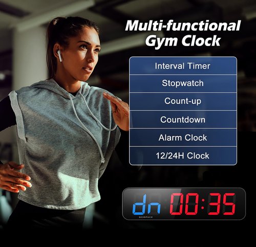SERPHIX 15.2" Gym Timer, App & Remote Control, Customizable LED Colors, Workout Interval Timer Stopwatch Countdown Large Digital Wall Clock for Home Gym
